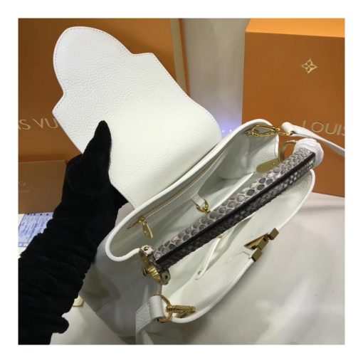 Louis Vuitton Taurillon Leather And Python Capucines BB N92039 White - Image 7