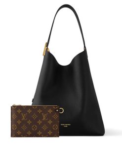 Louis Vuttion Grained Calfskin Low Key Hobo MM M24856 Black