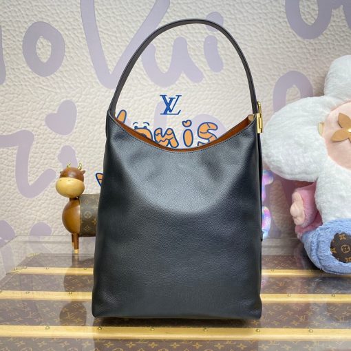 Louis Vuttion Grained Calfskin Low Key Hobo MM M24856 Black - Image 7