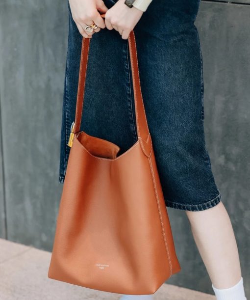 Louis Vuttion Grained Calfskin Low Key Hobo MM M24974 Brown - Image 4