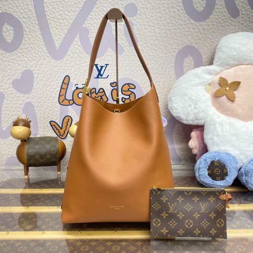 Louis Vuttion Grained Calfskin Low Key Hobo MM M24974 Brown - Image 6