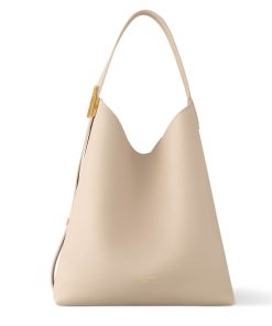 Louis Vuttion Grained Calfskin Low Key Hobo MM M25022 Limestone Gray