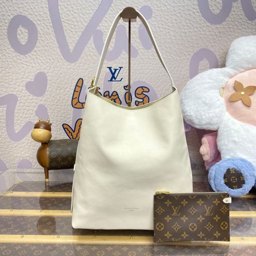Louis Vuttion Grained Calfskin Low Key Hobo MM M25022 Limestone Gray - Image 5