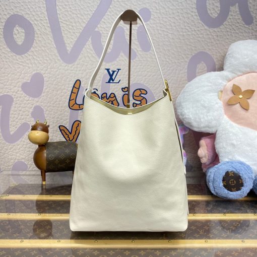 Louis Vuttion Grained Calfskin Low Key Hobo MM M25022 Limestone Gray - Image 6