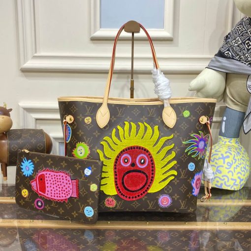 LV x YK Monogram Neverfull MM with Faces Print and Embroidery M46447 - Image 2