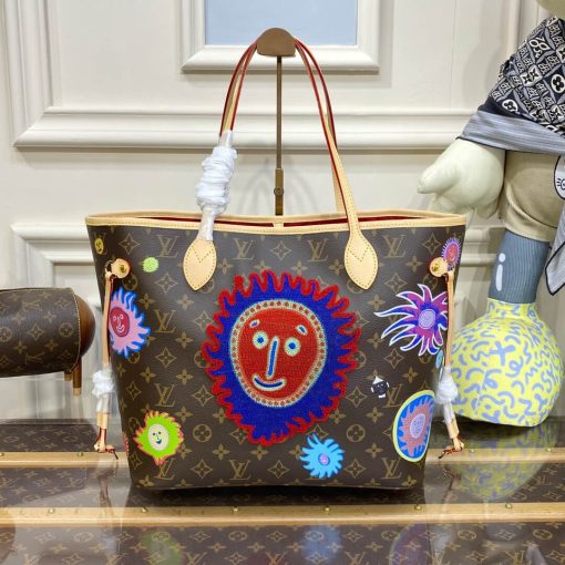 LV x YK Monogram Neverfull MM with Faces Print and Embroidery M46447 - Image 3