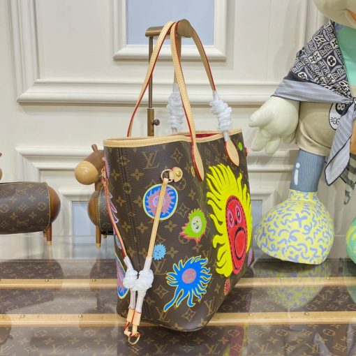 LV x YK Monogram Neverfull MM with Faces Print and Embroidery M46447 - Image 4