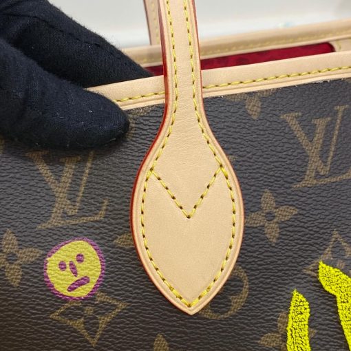 LV x YK Monogram Neverfull MM with Faces Print and Embroidery M46447 - Image 8