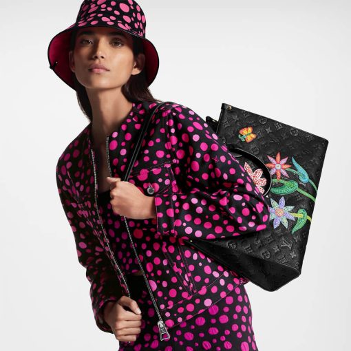 LV x YK OnTheGo MM with Flower Marquetry M46416 Black - Image 2