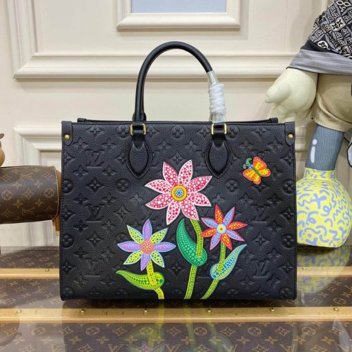 LV x YK OnTheGo MM with Flower Marquetry M46416 Black - Image 4