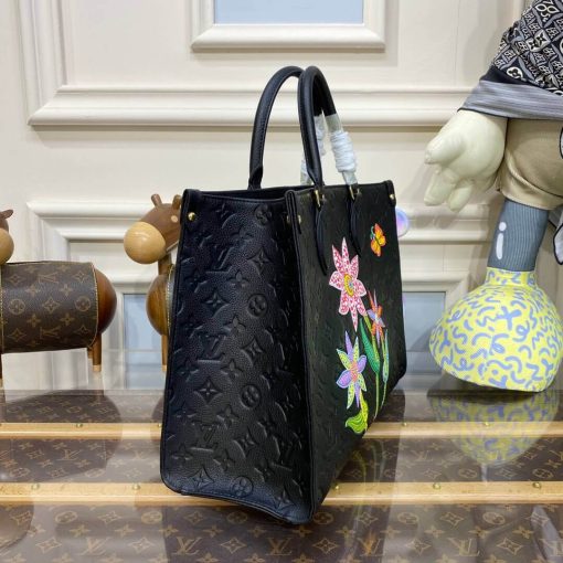 LV x YK OnTheGo MM with Flower Marquetry M46416 Black - Image 6