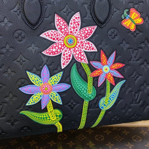 LV x YK OnTheGo MM with Flower Marquetry M46416 Black - Image 8