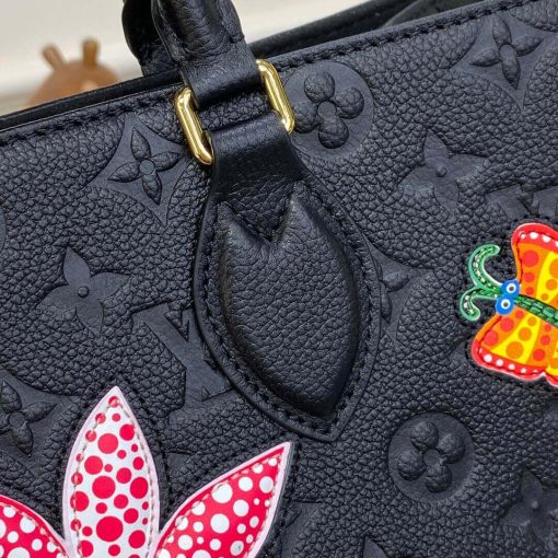 LV x YK OnTheGo MM with Flower Marquetry M46416 Black - Image 9