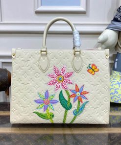 LV x YK OnTheGo MM with Flower Marquetry M46416 White