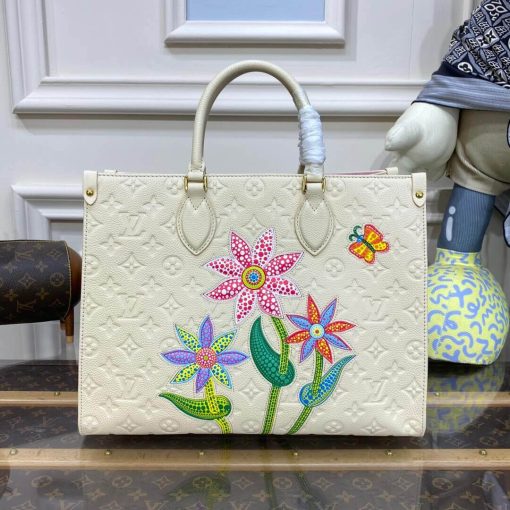 LV x YK OnTheGo MM with Flower Marquetry M46416 White
