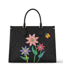 LV x YK OnTheGo MM with Flower Marquetry M46416 Black