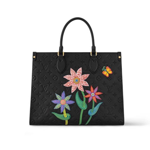 LV x YK OnTheGo MM with Flower Marquetry M46416 Black