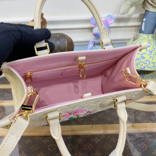 LV x YK OnTheGo PM with Flower Marquetry M21732 White - Image 13