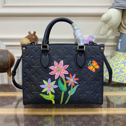 LV x YK OnTheGo PM with Flower Marquetry M21732 Black