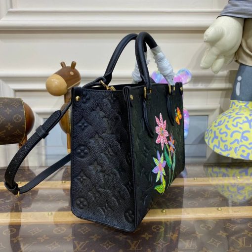 LV x YK OnTheGo PM with Flower Marquetry M21732 Black - Image 3