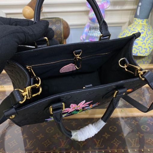 LV x YK OnTheGo PM with Flower Marquetry M21732 Black - Image 9
