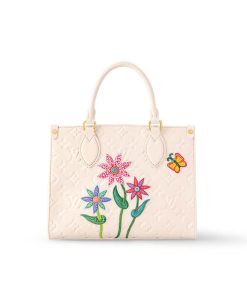 LV x YK OnTheGo PM with Flower Marquetry M21732 White