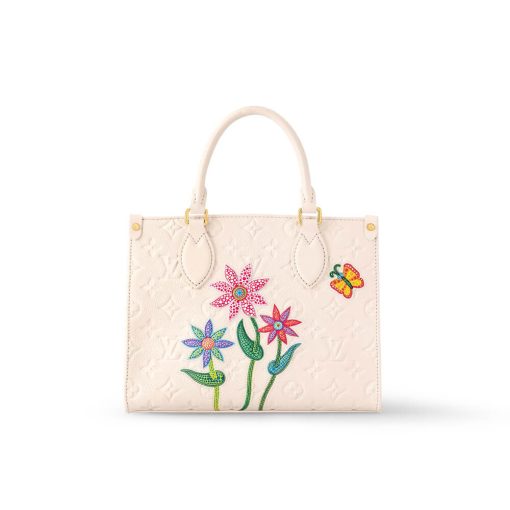 LV x YK OnTheGo PM with Flower Marquetry M21732 White