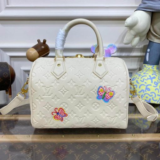 LV x YK Speedy Bandouliere 25 with Flower Marquetry M46415 White - Image 2
