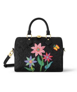 LV x YK Speedy Bandouliere 25 with Flower Marquetry M46415 Black