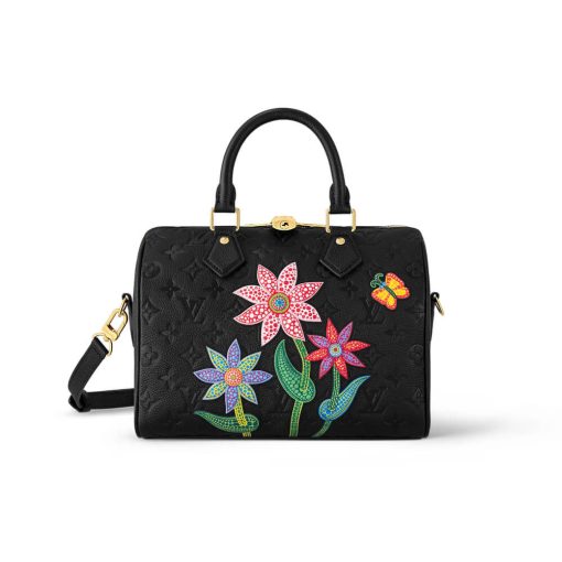 LV x YK Speedy Bandouliere 25 with Flower Marquetry M46415 Black