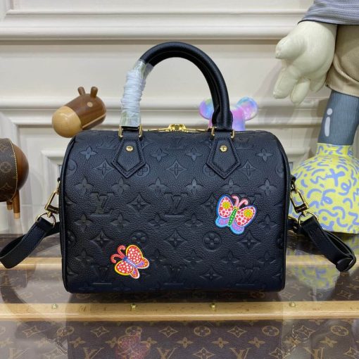 LV x YK Speedy Bandouliere 25 with Flower Marquetry M46415 Black - Image 5
