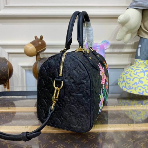 LV x YK Speedy Bandouliere 25 with Flower Marquetry M46415 Black - Image 6