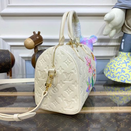 LV x YK Speedy Bandouliere 25 with Flower Marquetry M46415 White - Image 3