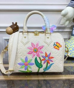 LV x YK Speedy Bandouliere 25 with Flower Marquetry M46415 White