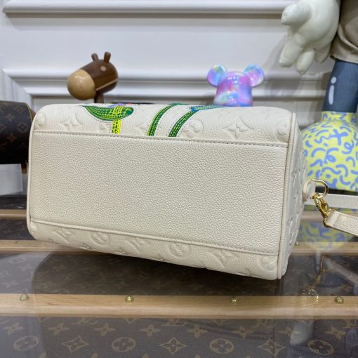 LV x YK Speedy Bandouliere 25 with Flower Marquetry M46415 White - Image 4